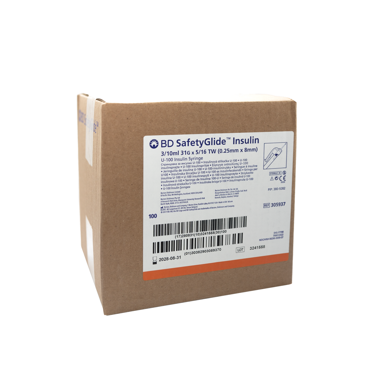 BD SafetyGlide™ Sicherheitsinsulinspritze U-100 31G 0.25x8mm 0.3 ml