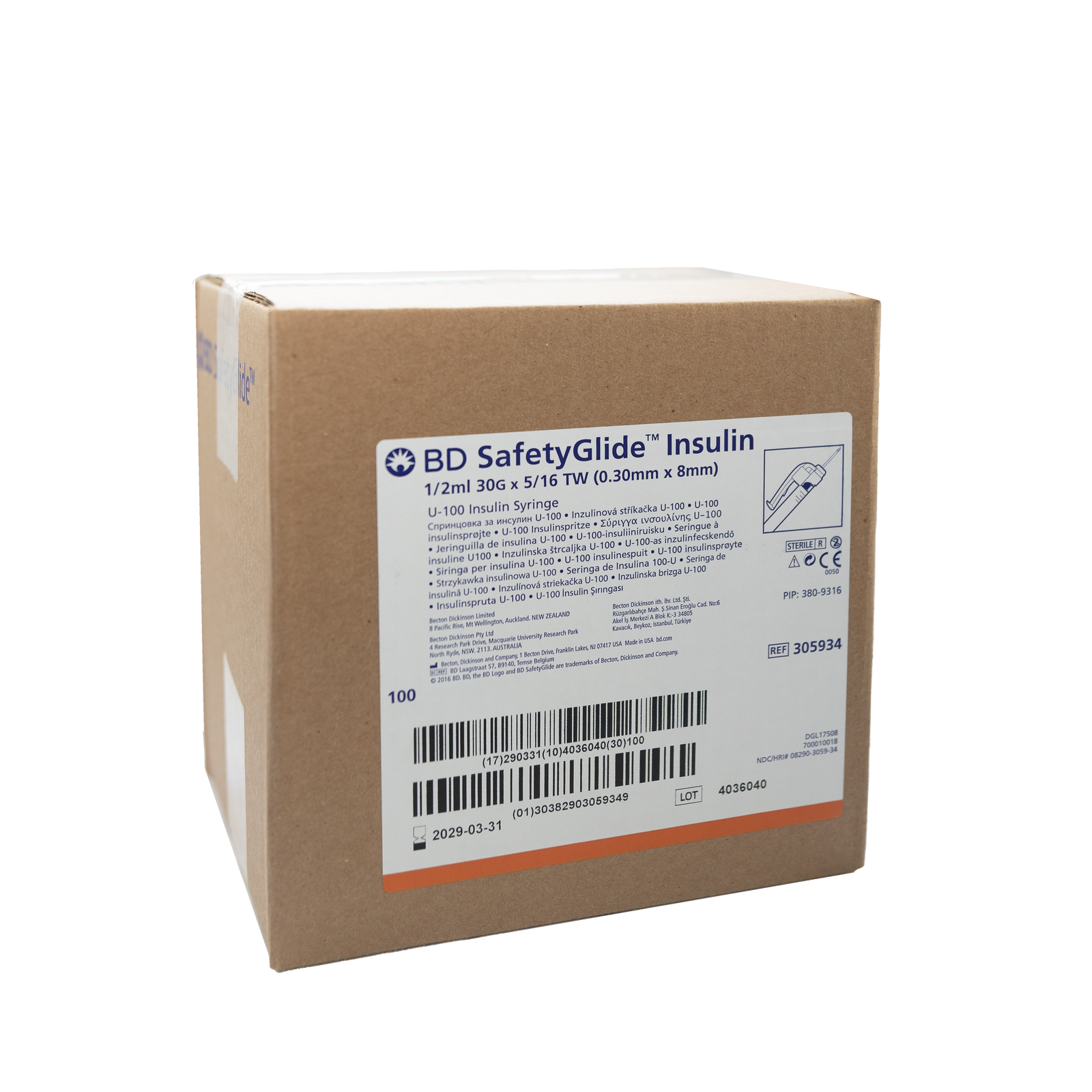 BD SafetyGlide™ Sicherheitsinsulinspritze U-100 30G 0.30x8mm 0.5 ml