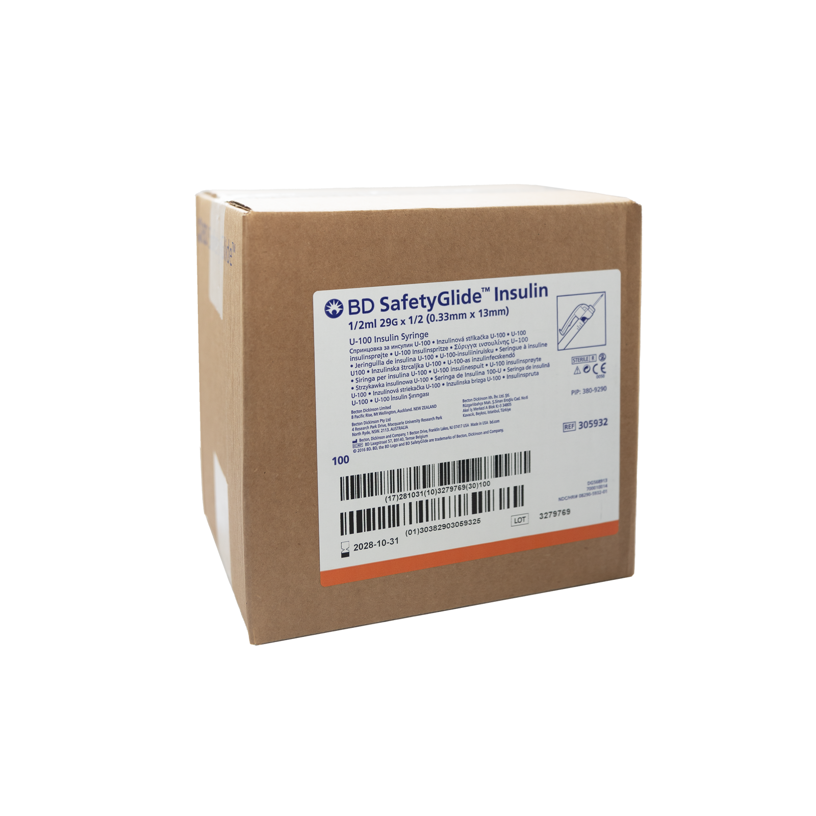 BD SafetyGlide™ Sicherheitsinsulinspritze U-100 29G 0.33x13mm 0.5 ml