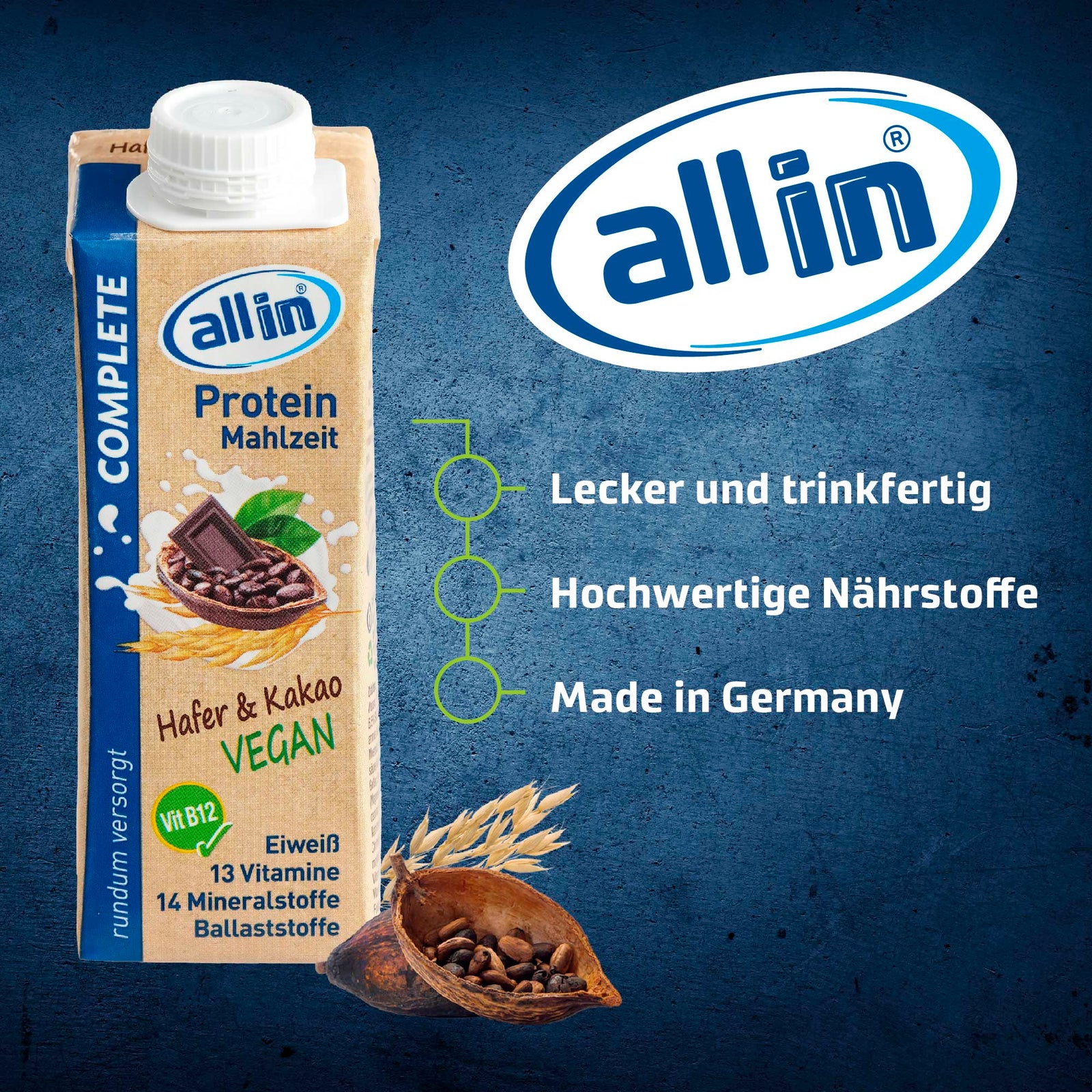 all in® COMPLETE VEGAN Protein Mahlzeit Hafer & Kakao