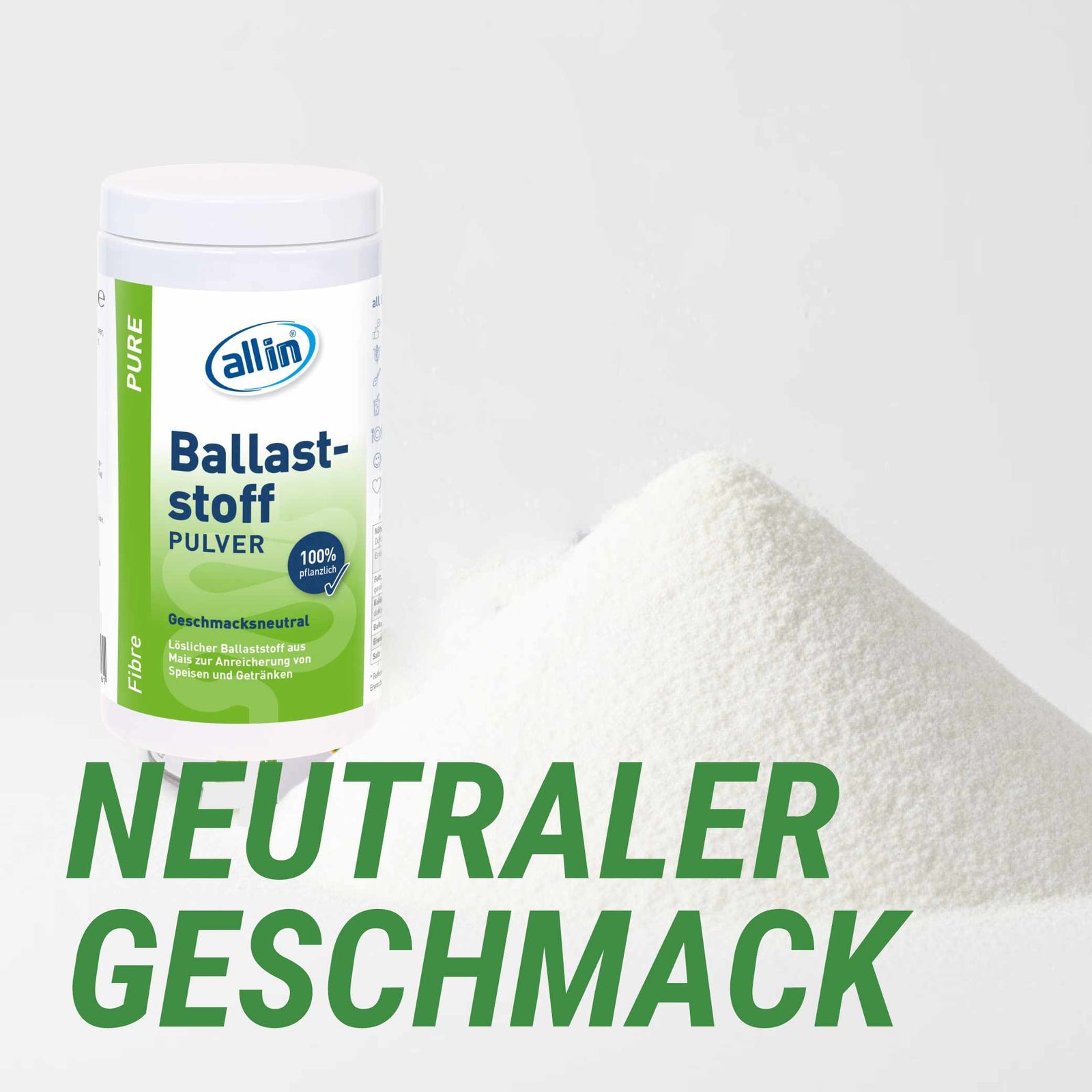 all in® PURE FIBRE Ballaststoff Pulver geschmacksneutral, 180g Dose