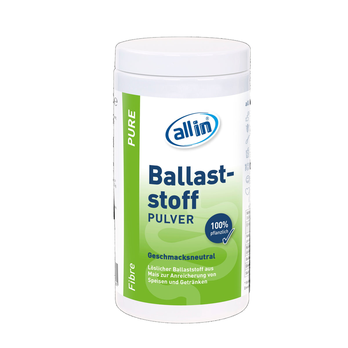all in® PURE FIBRE Ballaststoff Pulver geschmacksneutral, 180g Dose