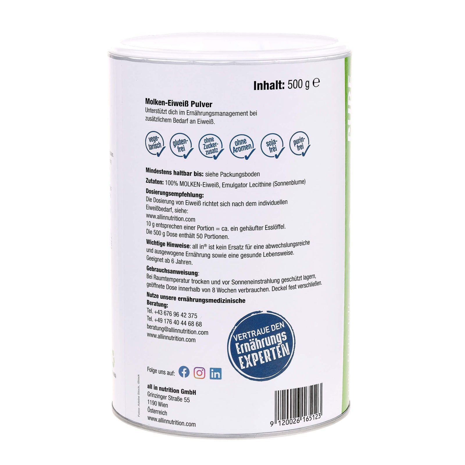 all in® PURE WHEY Protein Molken Pulver geschmacksneutral