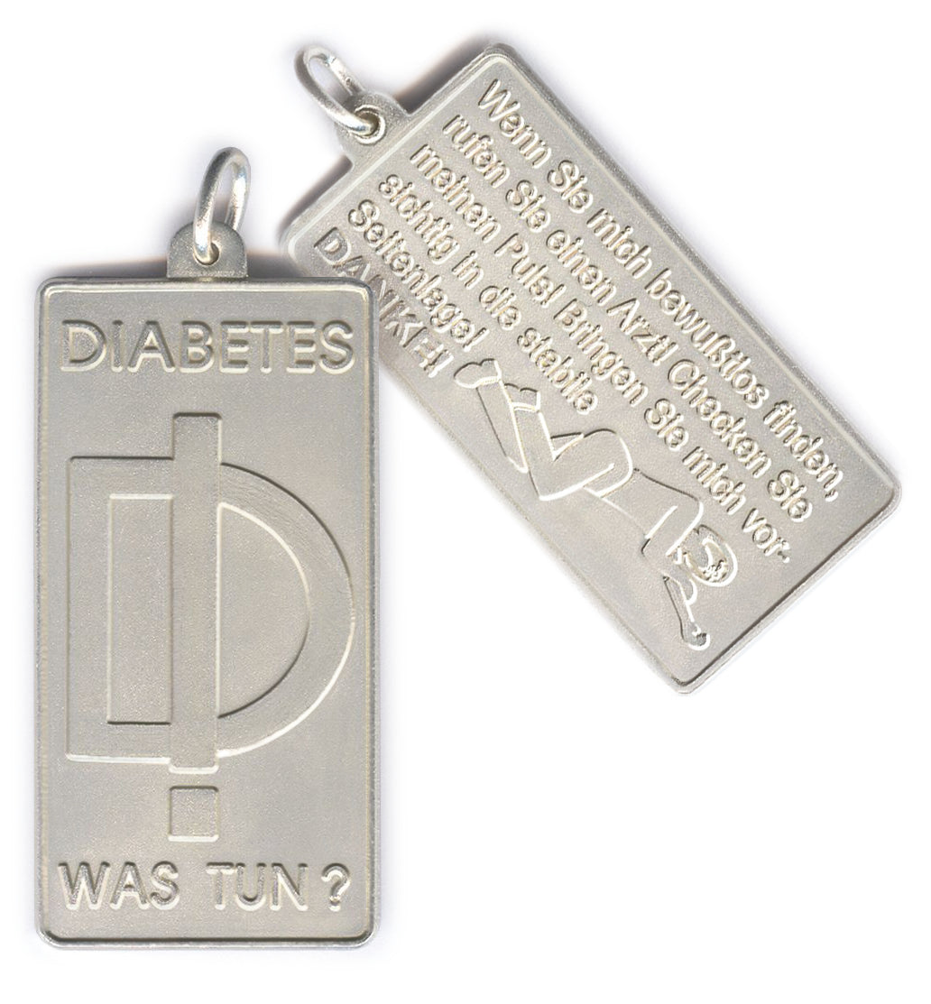 Diabetes Notfallanhänger Silber massiv Deutsch 