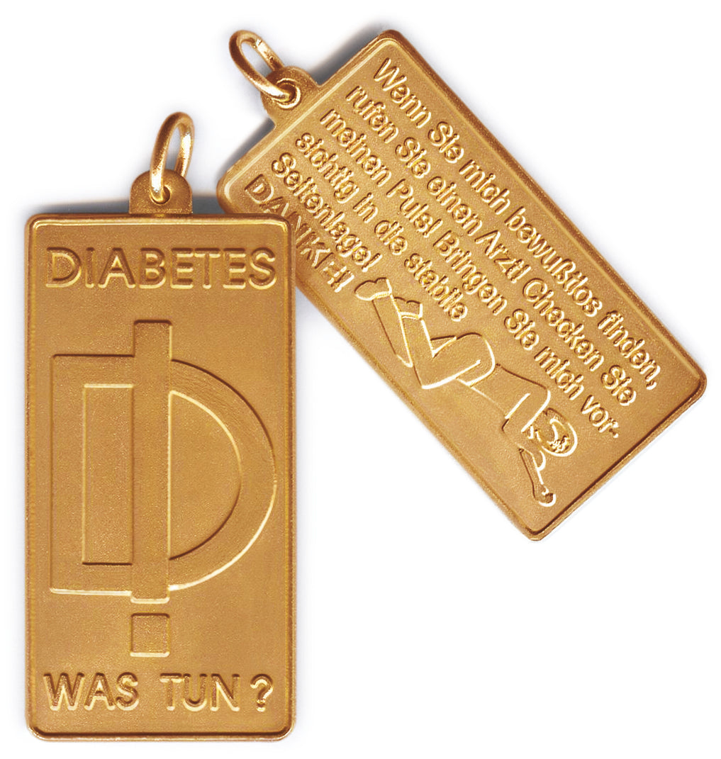 Diabetes Notfallanhänger doppelt vergoldet Deutsch